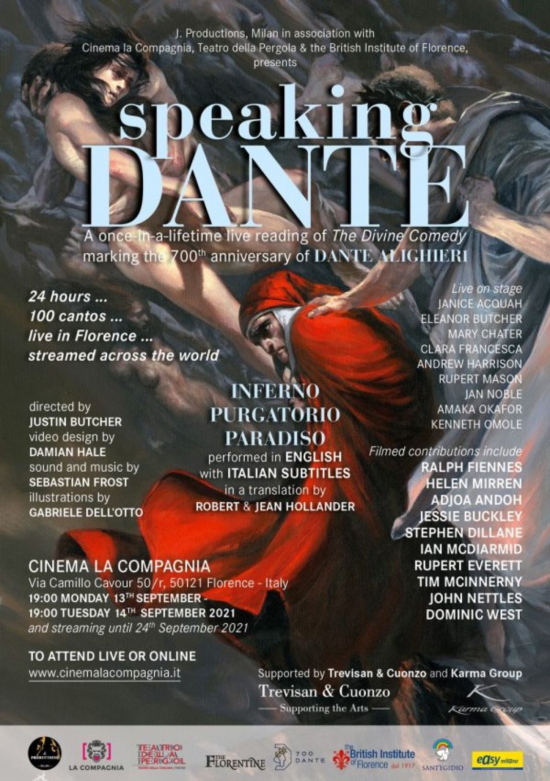 A once in a lifetime live 24 hour reading of The Divine Comedy. 'Speaking Dante' will mark the 700th Anniversary of Dante Alighieri.