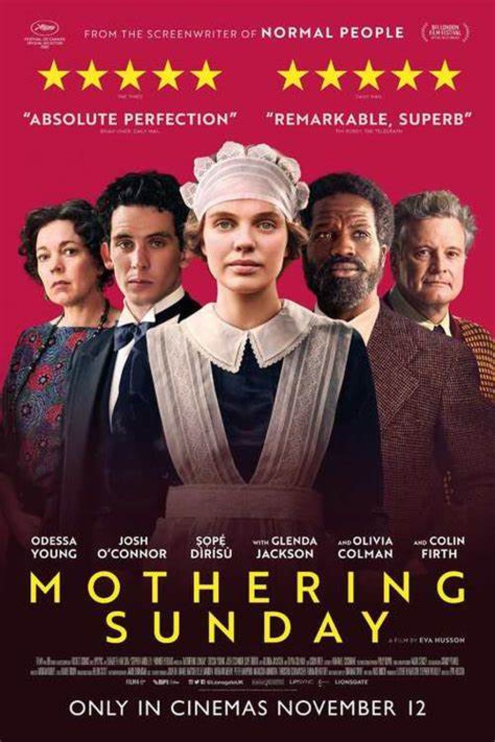 Sọpẹ́ Dìrísù stars in critically acclaimed romantic period drama Mothering Sunday, released in cinemas on Friday 12th November
