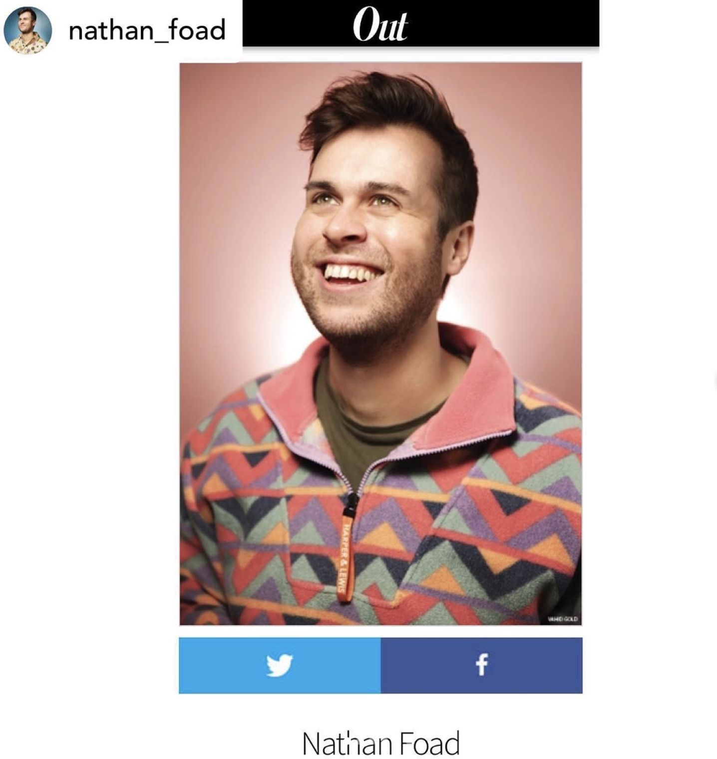 Supremely talented actor, writer and comedian Nathan Foad has been selected for Out Magazine’s OUT100