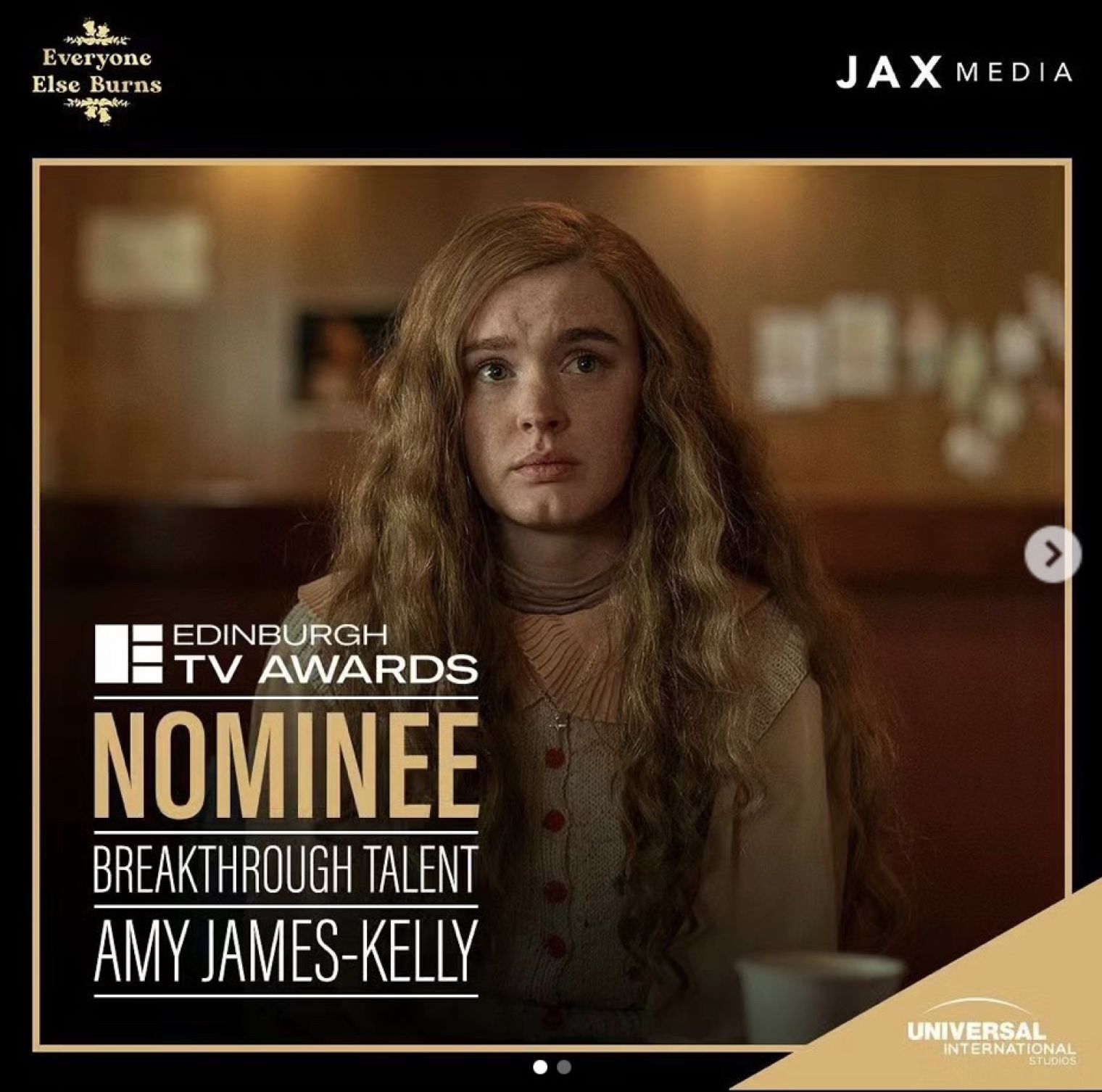 Amy James-Kelly has been nominated for Breakthrough Talent in this year’s prestigious Edinburgh TV Awards
