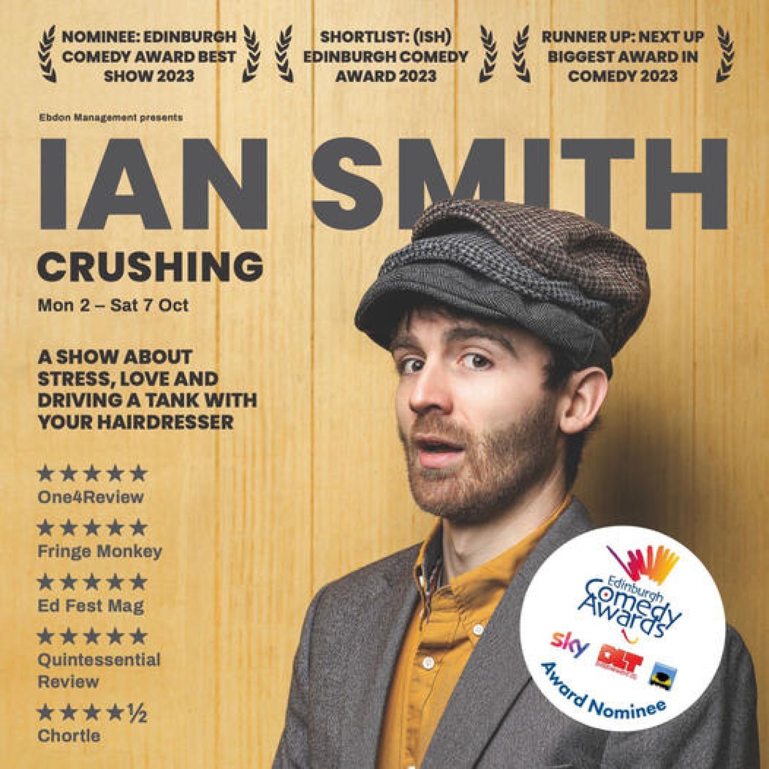 Ian Smith brings his critically acclaimed and multi-award nominated show ‘Crushing’ to the Soho Theatre all this week