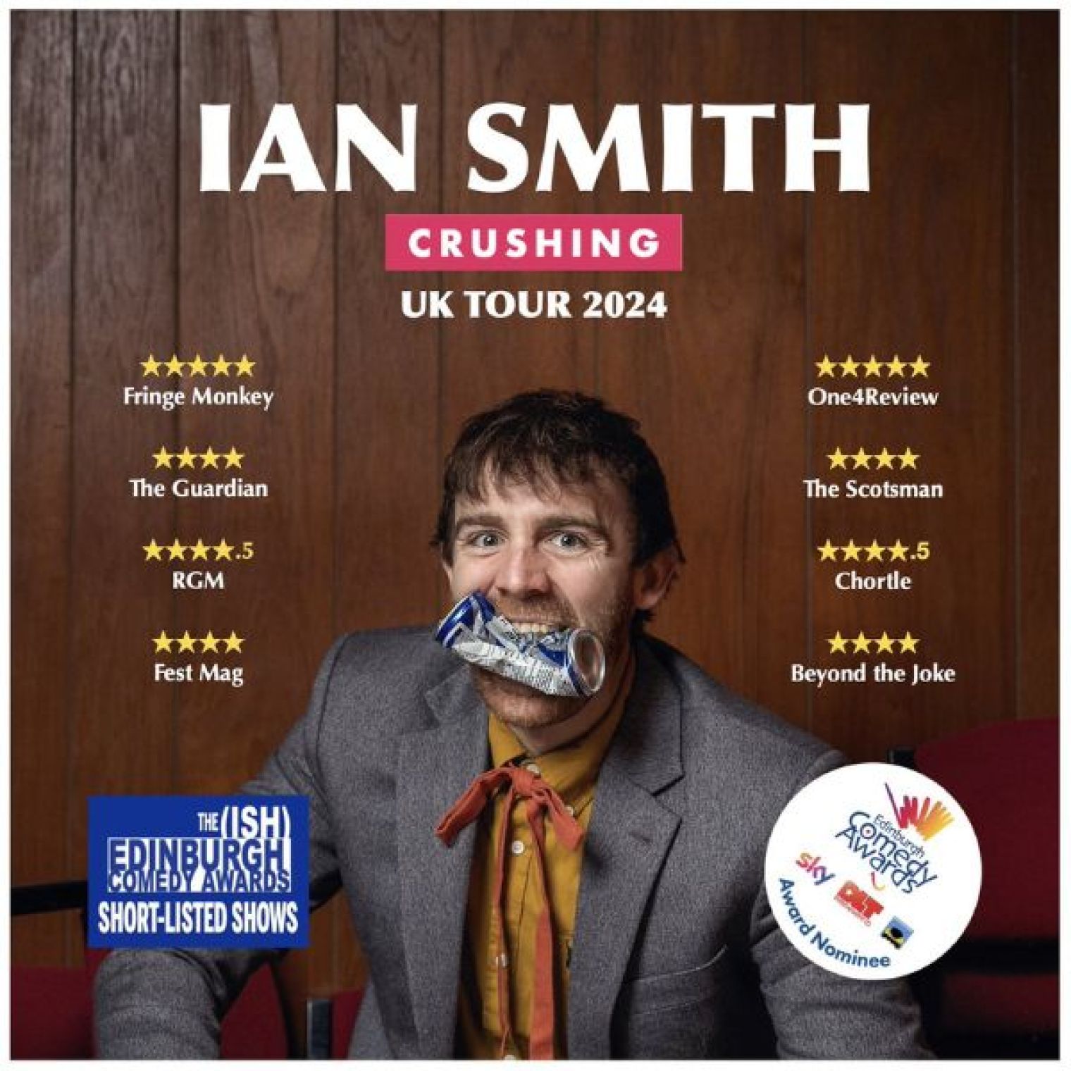 Yorkshire comedian Ian Smith kicks off his UK Tour of ‘Crushing’, his sell-out Edinburgh show, tomorrow night in Brighton