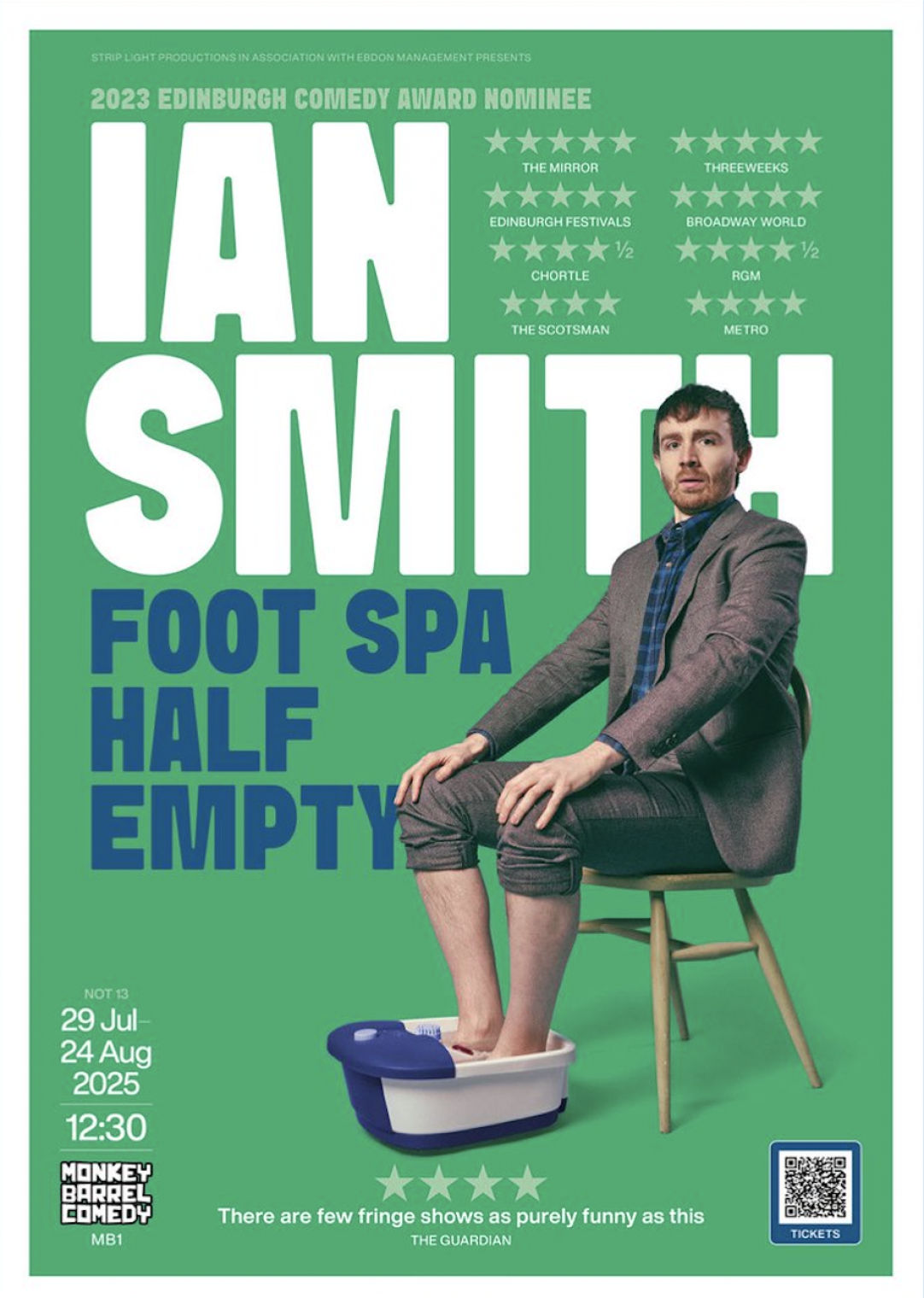 Ian Smith's new show ‘Foot Spa Half Empty’ has been shortlisted in The Guardian's list of 20 shows to see at this year’s Festival