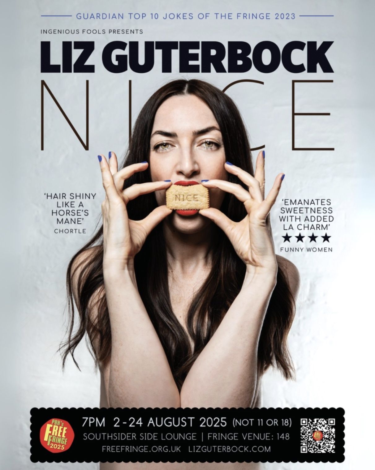 Liz Guterbock will be performing her latest stand-up show ’Nice’ at the Edinburgh Festival throughout August as part of the Free Fringe